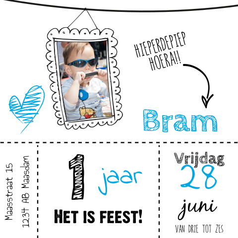 Getekend verjaardagskaartje jongen 1 jaar