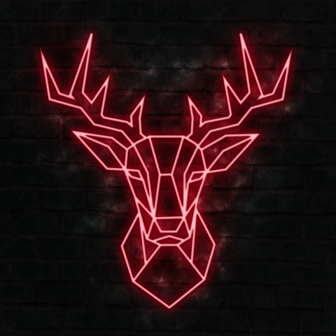 Hippe kerstkaart met stoere rode neon rendier