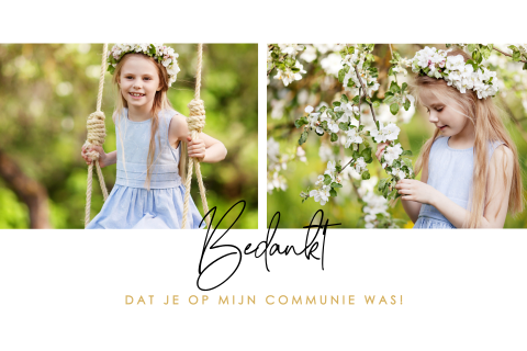 Bedankkaart communie met twee foto's