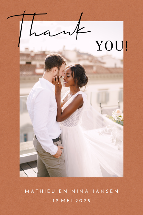 Bedankkaart met foto, bloemen en aardetinten