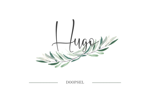 Minimalistisch doopkaartje met takjes en rustieke typografie