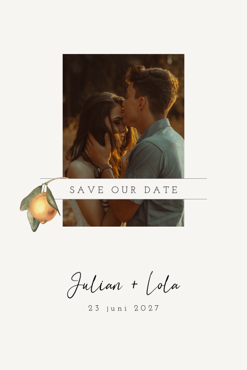Save the date kaart met foto en citroen
