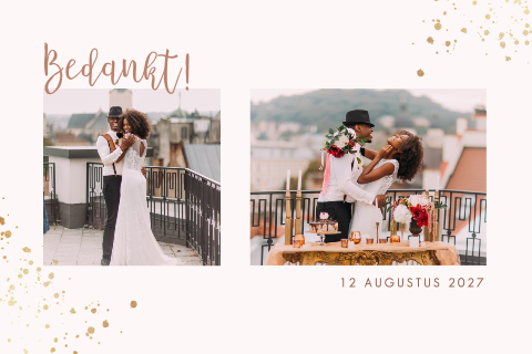 Romantische bedankkaart met foto's en gouden verfspetters