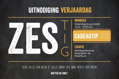 Uitnodiging zestigste verjaardag krijtbord look en typografie
