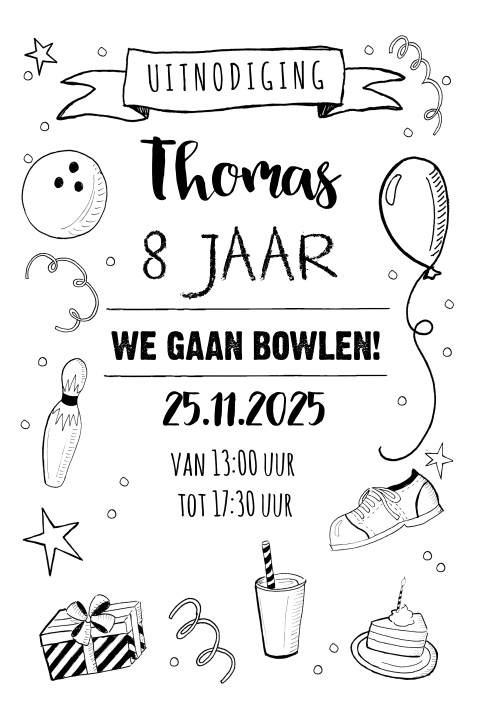 Hippe uitnodiging voor een bowlingfeestje