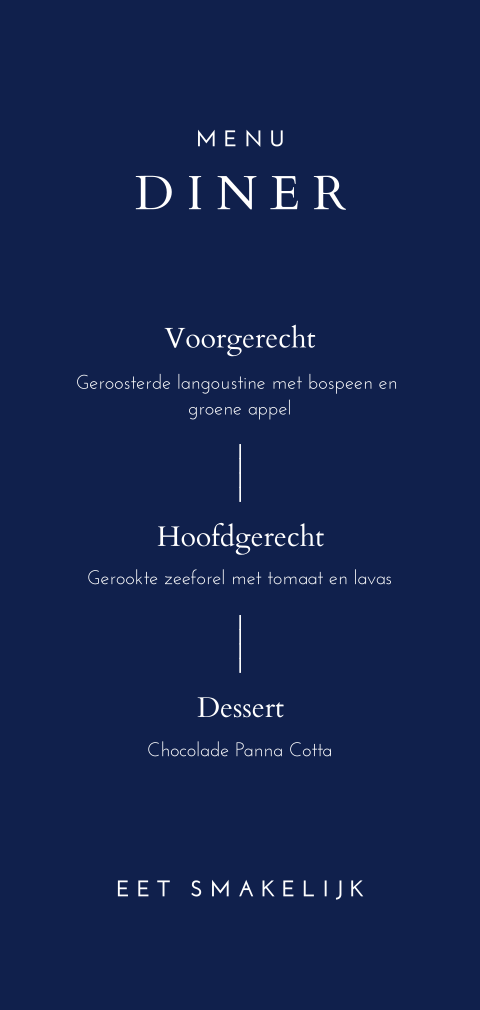 Chique menukaart in donkerblauw