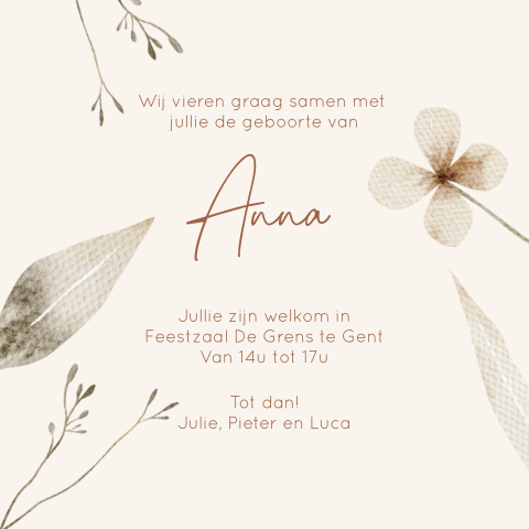 Romantisch babyborrelkaartje met vintage bloemen