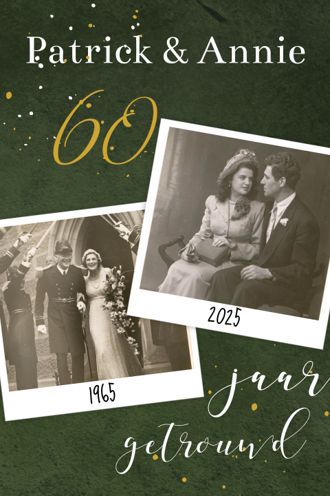 Stijlvolle jubileumkaart 60 jaar getrouwd met vintage foto's