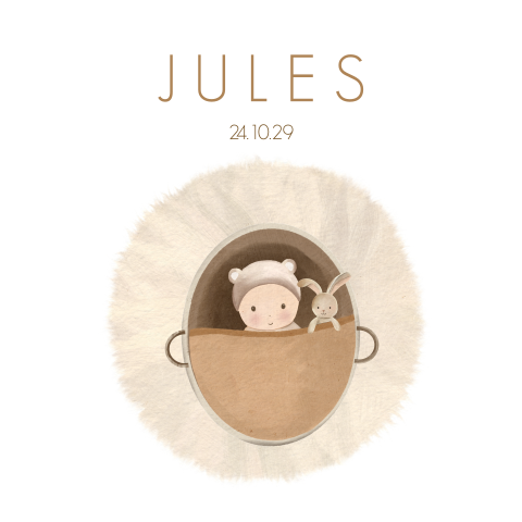 Geboortekaartje met baby mandje voor jongen