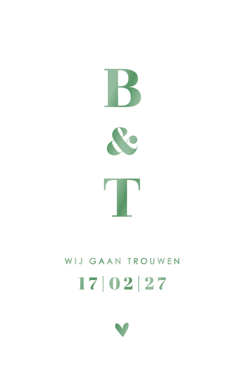 Hippe trouwkaart met tekst in groene hoogglans