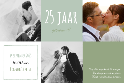 Hippe fotocollage voor 25 jaar getrouwd uitnodiging