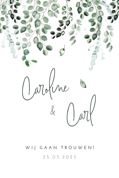 Botanische trouwkaart met sierletters