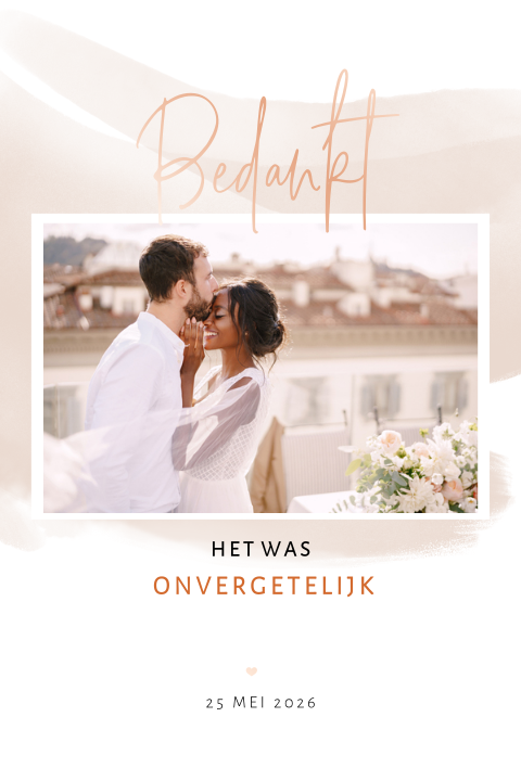 Chique bedankkaart met foto, roségoudfolie en aquarel
