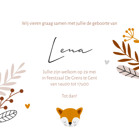 Babyborrelkaartje met schattig vosje en takjes