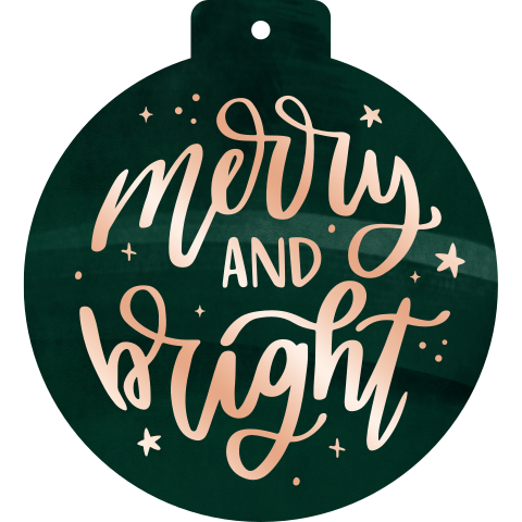 Originele kerstkaart in vorm van kerstbal en rosegoudfolie