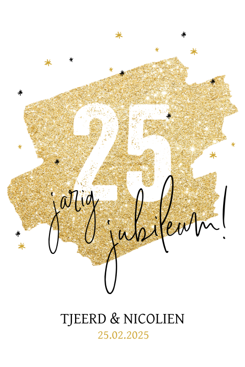 Hippe uitnodiging 25 jaar getrouwd met glitter en sterren