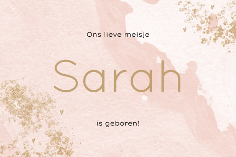 Lief geboortekaartje met watercolour marmerdesign en goudspetters