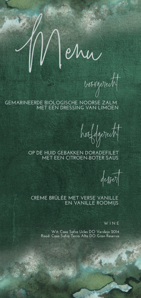 Moderne menukaart in groene waterverf