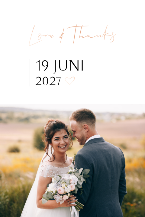 Bedankkaart met foto en tekst in roségoudfolie