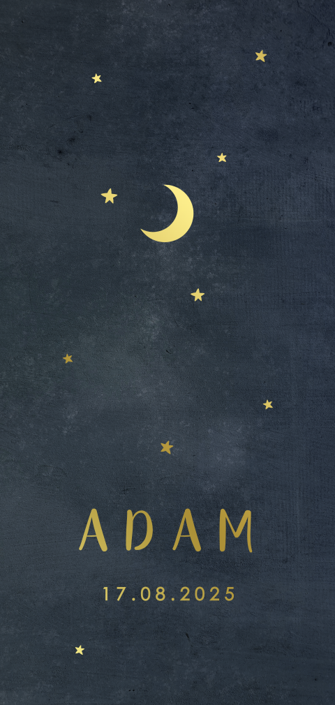 Geboortekaartje jongen donkerblauw met maantje en sterren