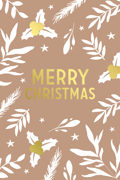 Vrolijke kerstkaart met kersttakjes en goudfolie