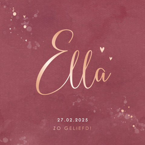 Stijlvol geboortekaartje voor een meisje met roségouden letters