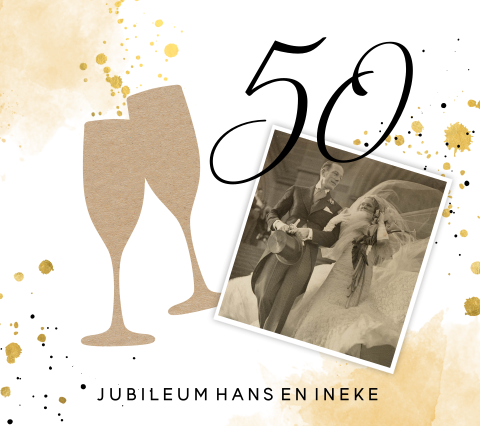 Vintage jubileumkaart 50 jaar getrouwd met champagneglazen