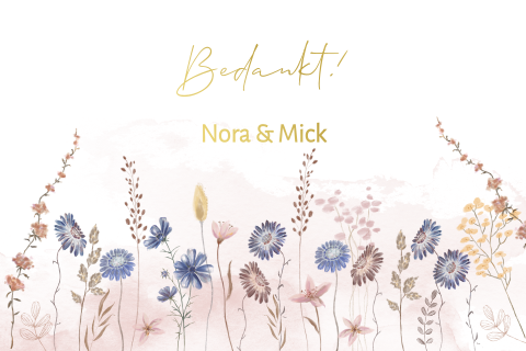 Toffe bedankkaart met foliedruk en aquarel bloemen