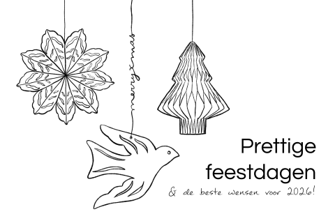 Originele kerstkaart met kerstversiering in zwart wit