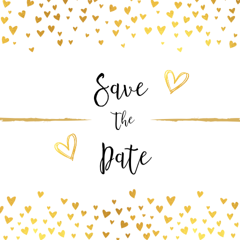 Save the Date kaart met gouden kleine hartjes