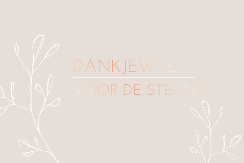Roségoudfolie bedankkaart met witte takjes op oudroze