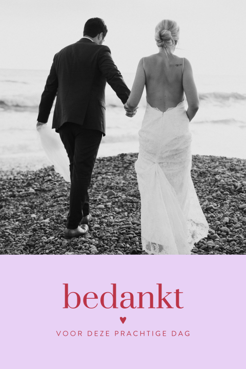 Roze bedankkaart met ronde hoeken en foto