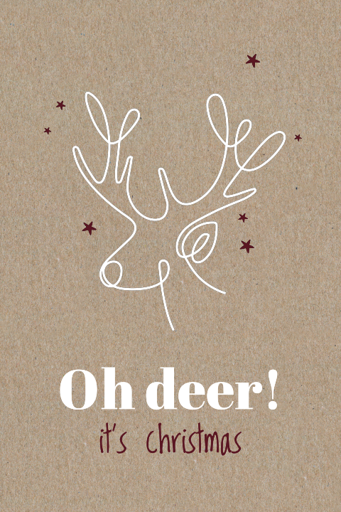 Hippe kraft kerstkaart met lijntekening van rendier