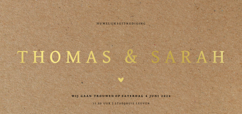 Stoere kraft-look huwelijksuitnodiging met zwarte folie