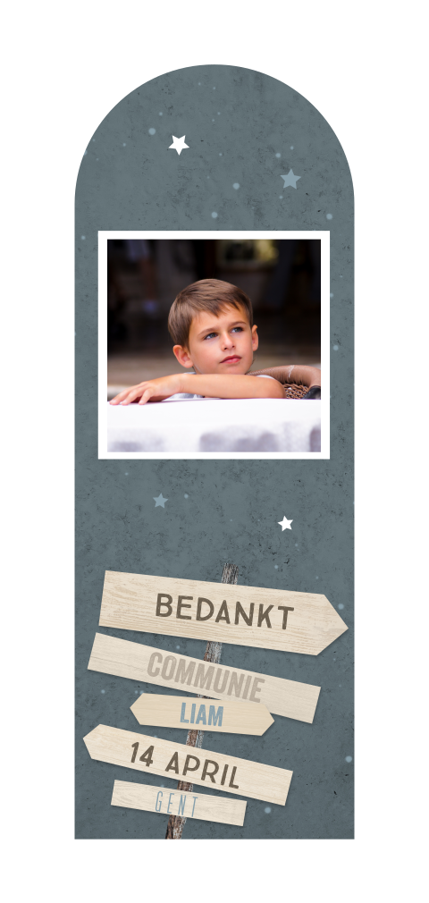 Communie bedankkaart voor een jongen met wegwijzer en foto