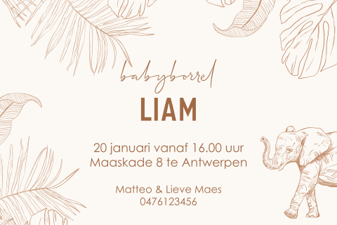 Vintage babyborrel uitnodiging in thema jungle