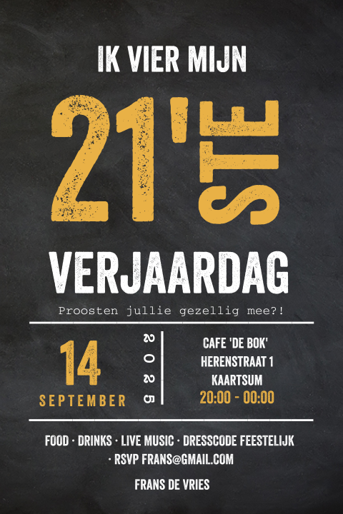 Stoere verjaardagsuitnodiging met leuke typografie op krijtbord
