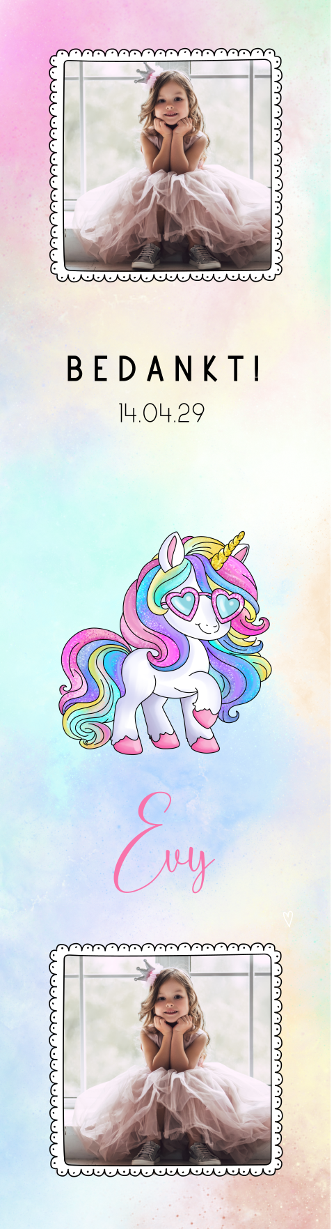 Boekenlegger met regenboog achtergrond en unicorn - per 4 stuks