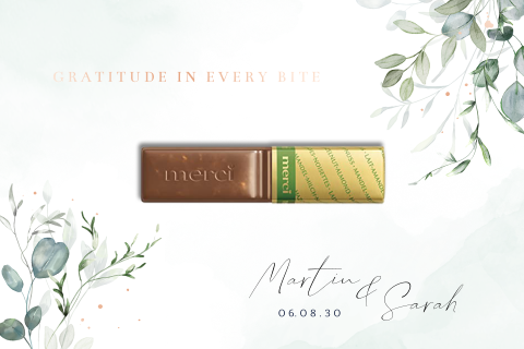 Gastgeschenk kaartje met chocola en eucalyptustakjes