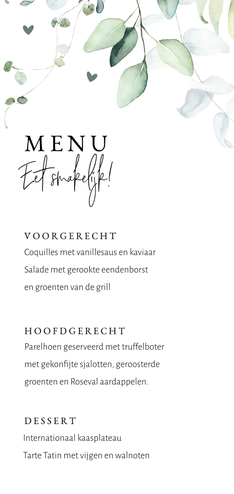 Botanische menukaart met sierlijke letters