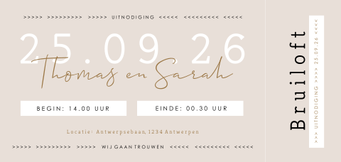 Originele huwelijksuitnodiging in de vorm van een ticket