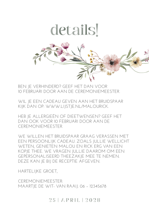 Extra kaartje van kalkpapier met bloementjes