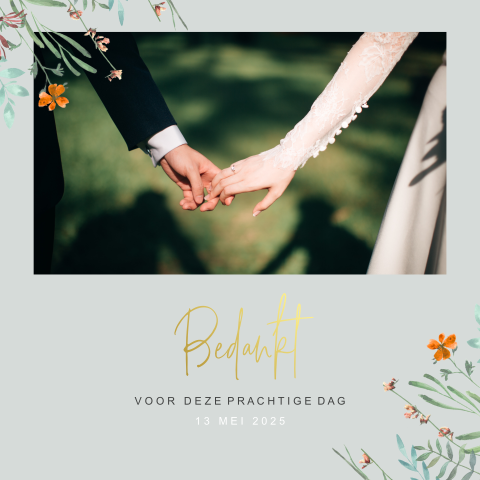 Stijlvolle bedankkaart met foto en veldbloemen