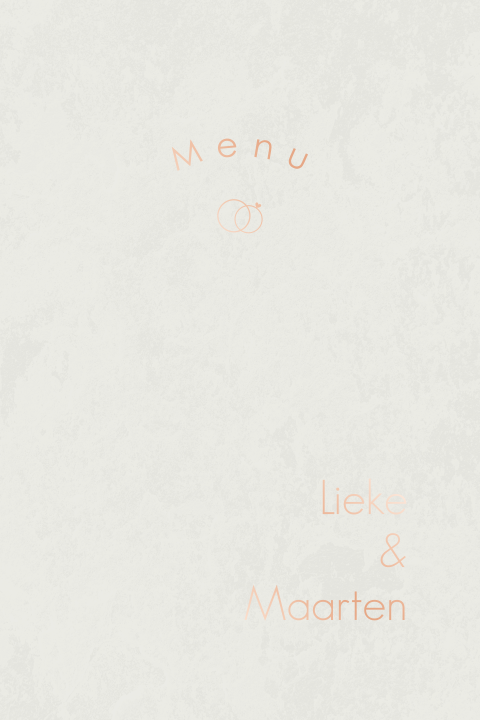 Moderne menukaart met roségoudfolie, ringen en velvet-look