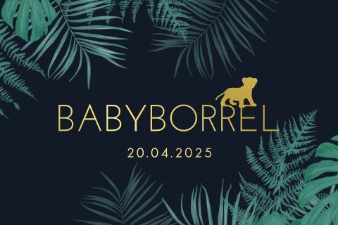 Goudfolie jungle babyborrelkaartje met lief welpje