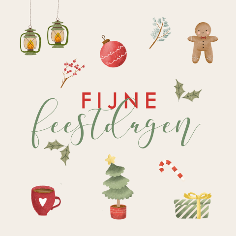 Kerstkaart fijne feestdagen met kerst items
