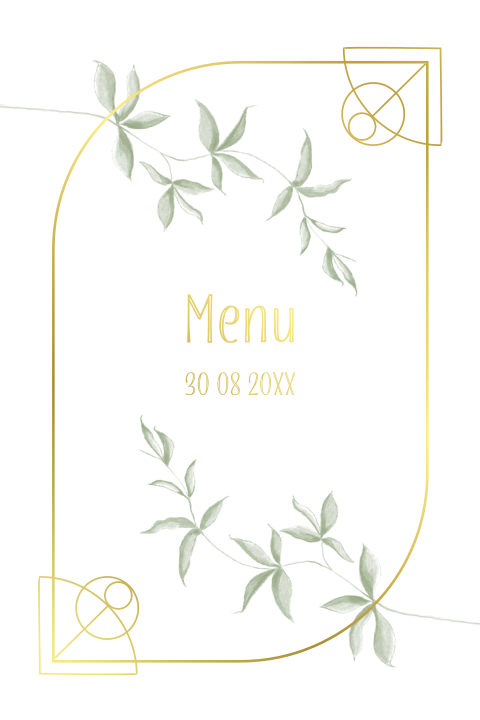 Art deco menukaart met goudfolie en takjes