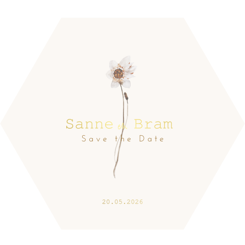 Originele save the date kaart met bloem en goudfolie