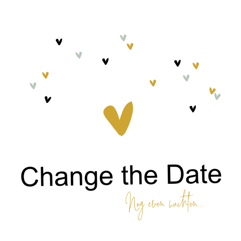 Kaart "nieuwe datum voor een huwelijk" met regenhartjes