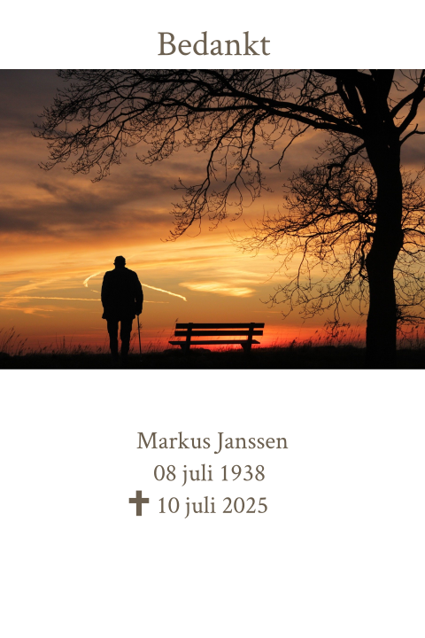 Bedankkaart met foto van boom en zonsondergang